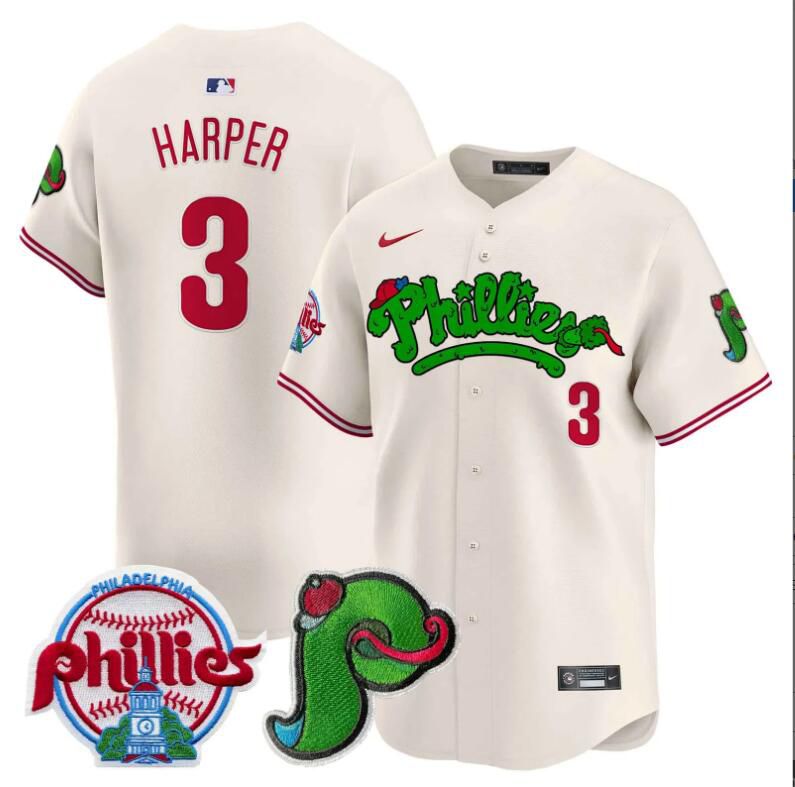 Men Philadelphia Phillies #3 Harper cream Limited 2024 MLB Nike jersey->indianapolis colts->NFL Jersey